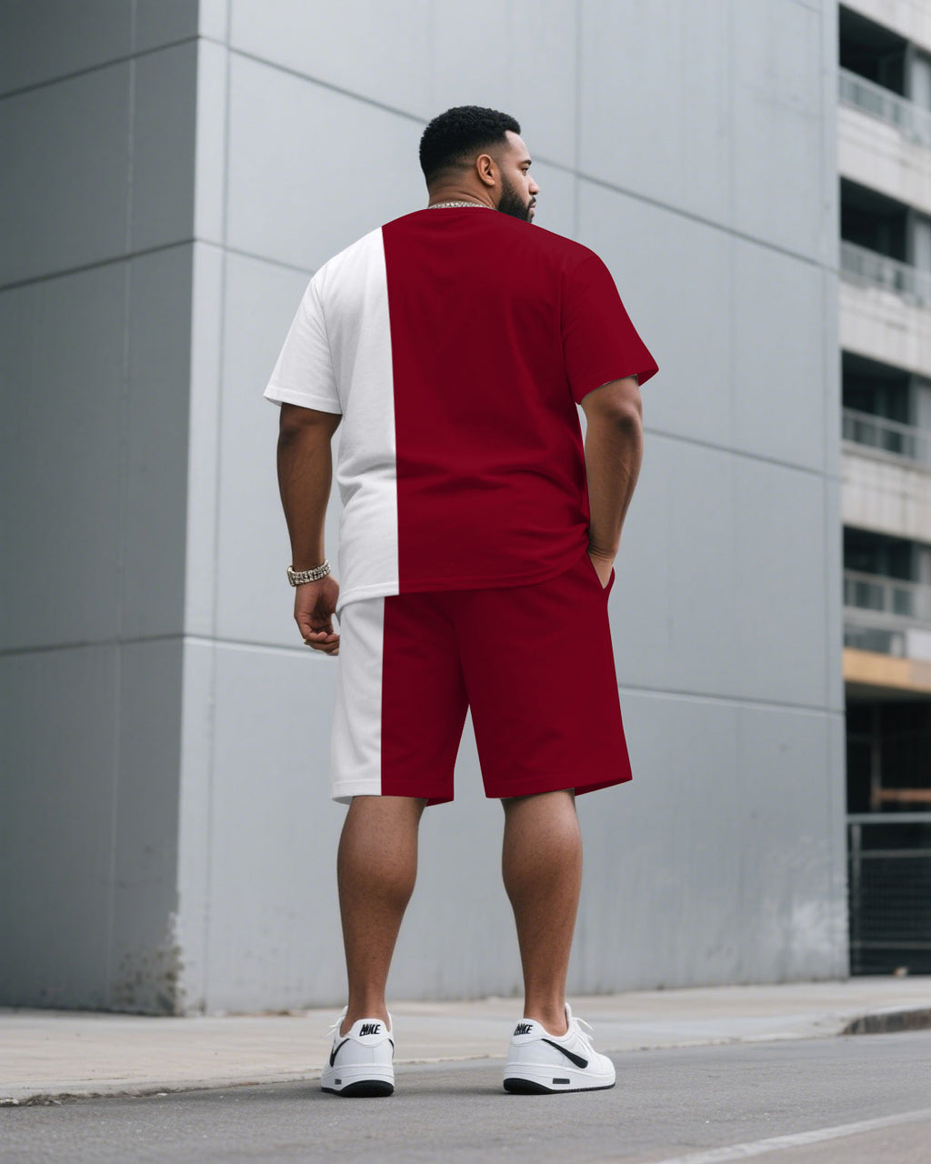 Big & Tall White Red Streetwear T-Shirt Pants Set for big men view 4
