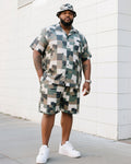 Big & Tall Plaid Camouflage T-Shirt Shorts Set for big men view 2