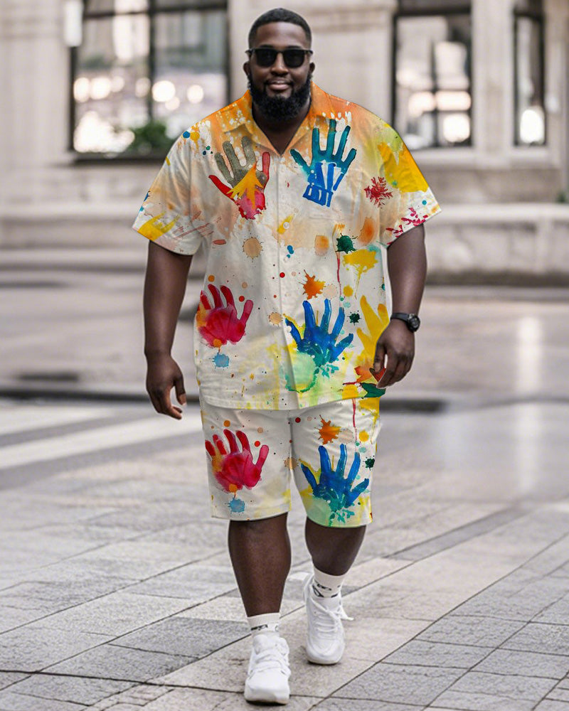 Big & Tall Graphic Graffiti T-Shirt Shorts Set for big men view 1