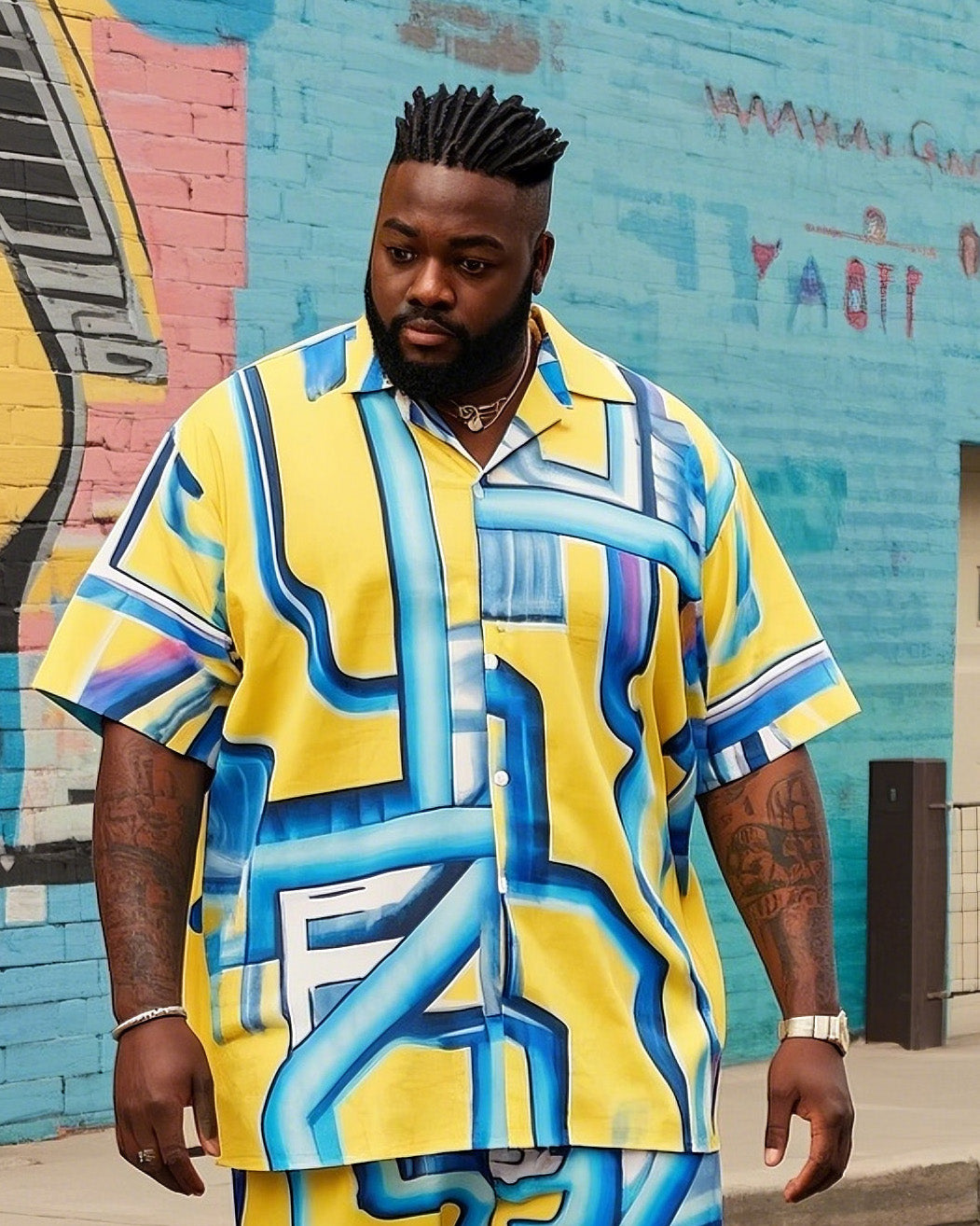 Big & Tall Graphic T-Shirt Shorts Set for big men view 2