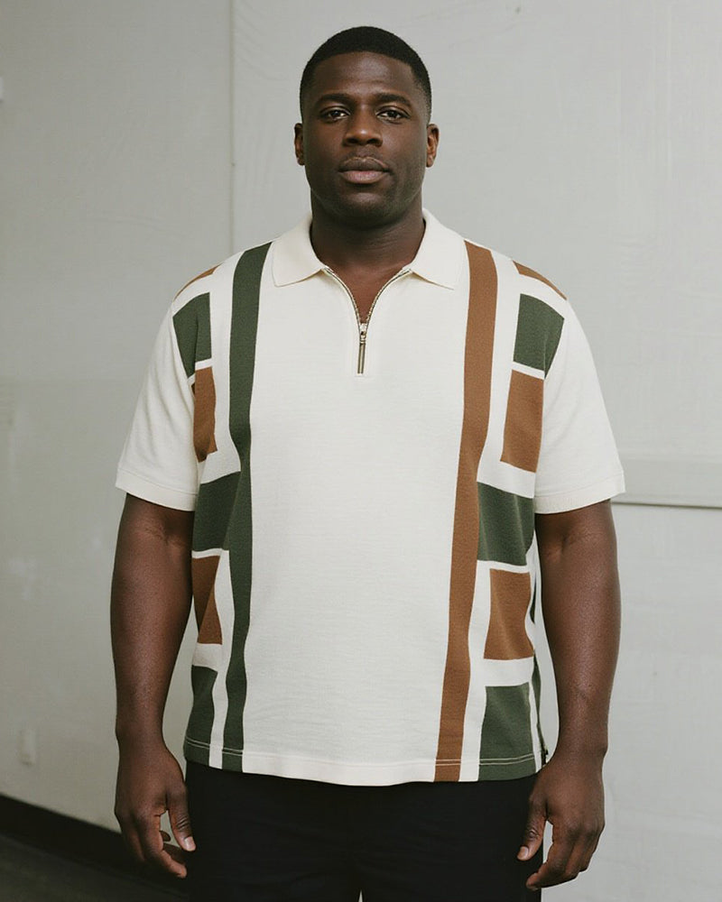 Big & Tall Khaki Green Colorblock Polo Shirt for big men