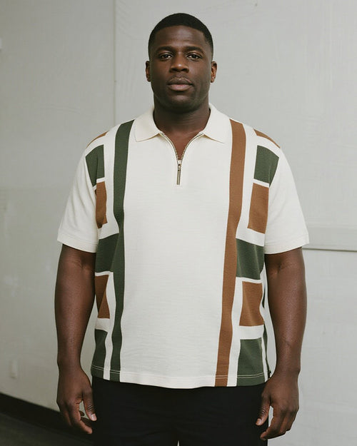 Big & Tall Khaki Green Colorblock Polo Shirt for big men