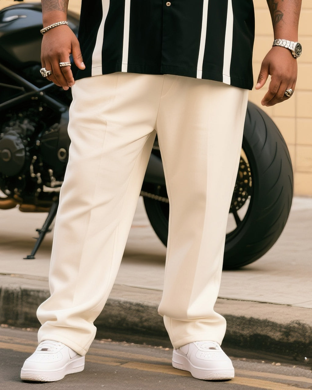 Big & Tall Geometric Striped T-Shirt Pants Set for big men view 3