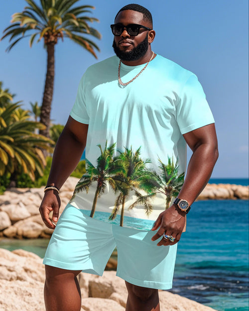 Big & Tall Hawaiian Streetwear T-Shirt Shorts Set for big men view 1