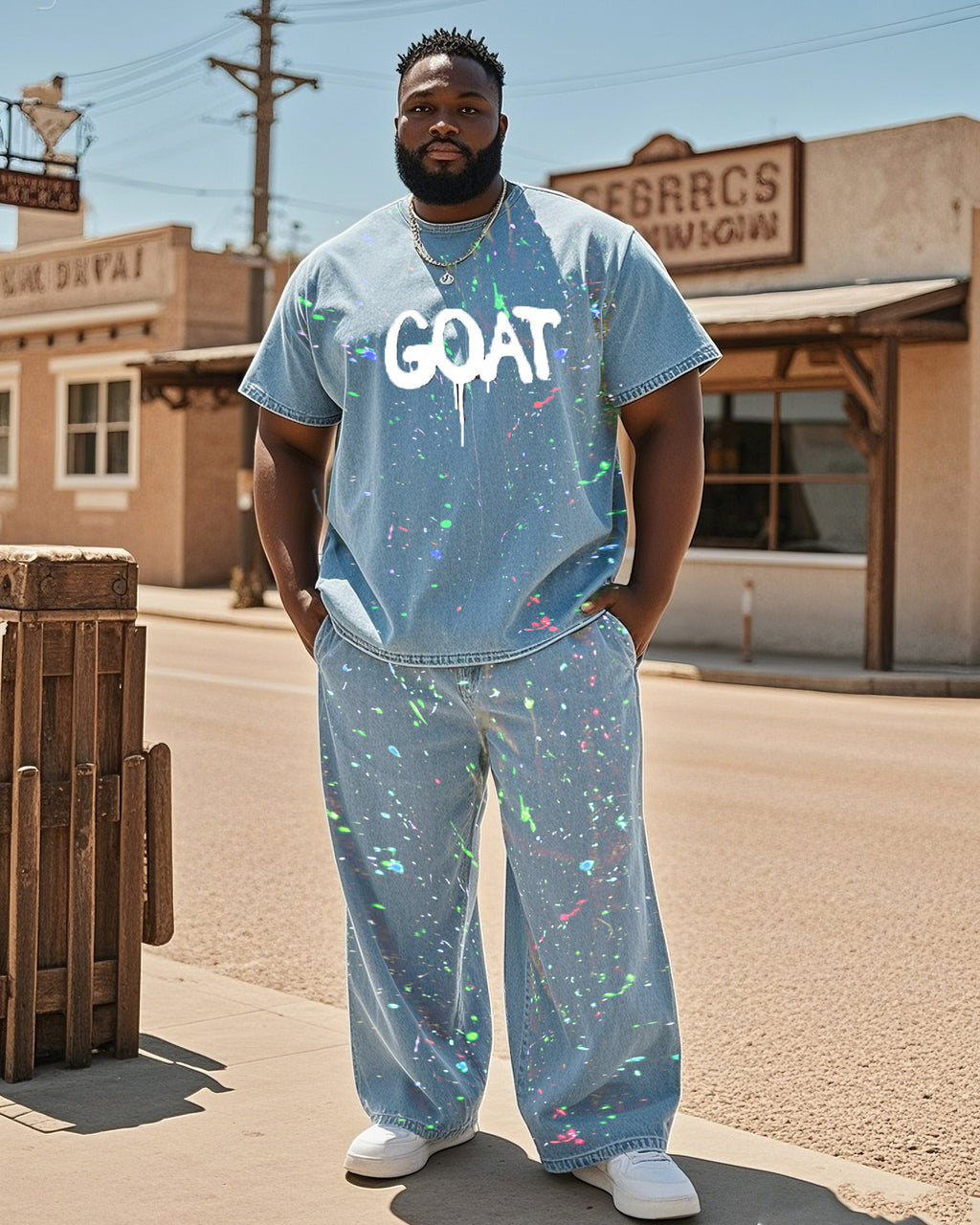 Big & Tall Denim Splash Ink T-Shirt Pants Set for big men view 1