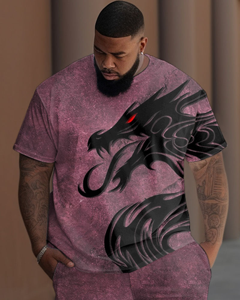 Big & Tall Pink Graphic T-Shirt Pants Set for big men view 2