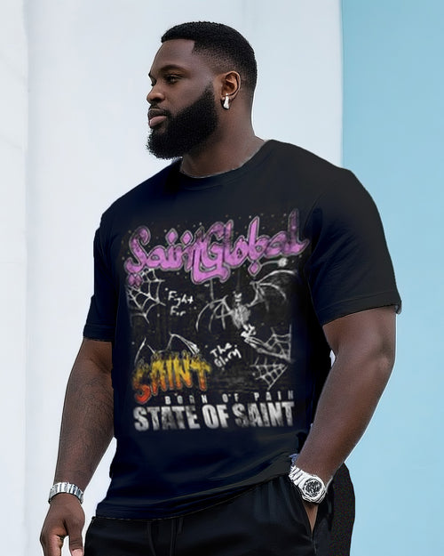 Big & Tall Streetwear T-Shirt Shorts Set for big men view 2