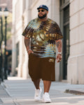 Big & Tall Colorblock Gradient T-Shirt Shorts Set for big men view 2