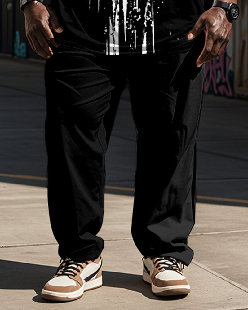 Big & Tall Black White Graphic Vest Pants Set for big men view 3