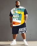 Big & Tall Graphic Graffiti Streetwear Two-piece Set for big men view 1
