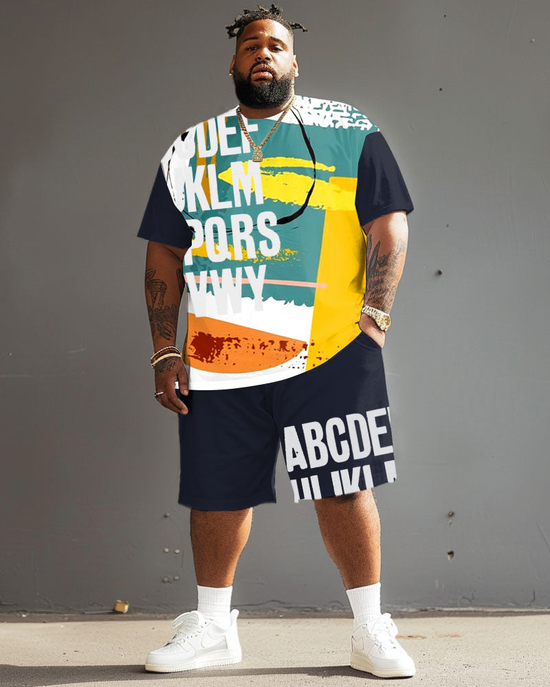 Big & Tall Graphic Graffiti Streetwear Two-piece Set for big men view 1