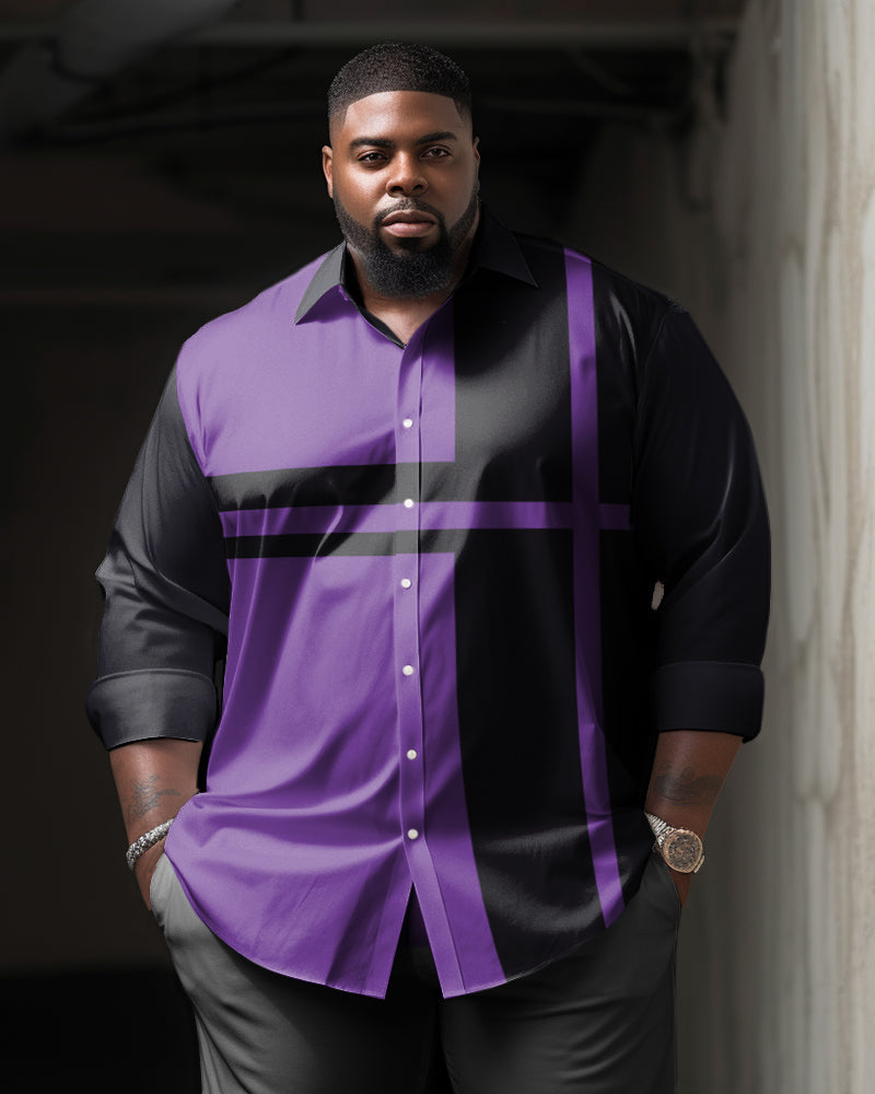 Big & Tall Purple Striped Long Sleeve Shirt for big men view 1