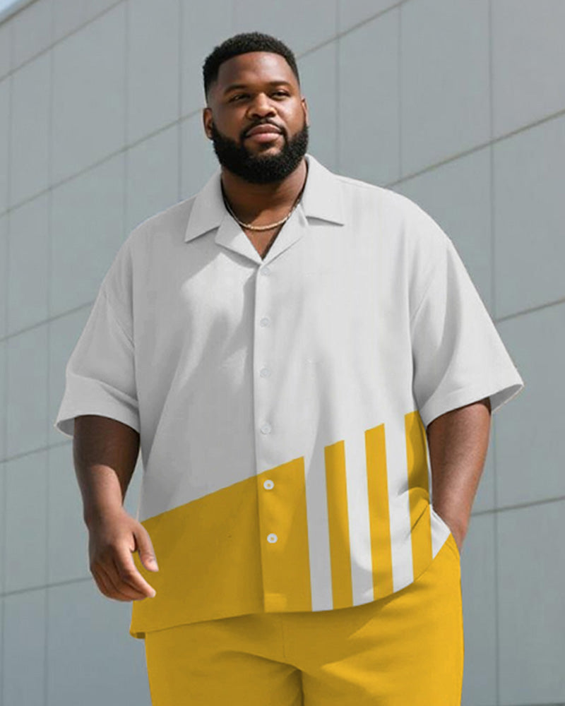 Big & Tall Yellow Striped Graphic T-Shirt Shorts Set for big men view 2