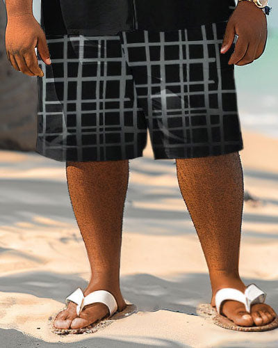 Big & Tall Hawaiian Gradient T-Shirt Shorts Set for big men view 3