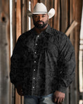Big & Tall Western Denim Graphic Long Sleeve Shirt for big men