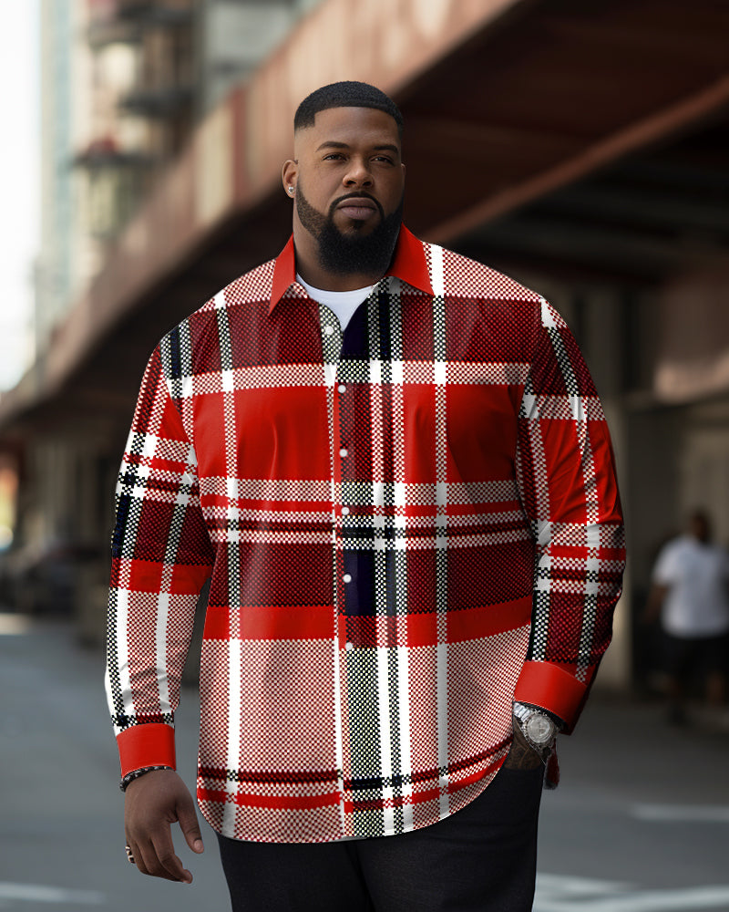 Big & Tall Red Colorblock Plaid Long Sleeve Shirt for big men