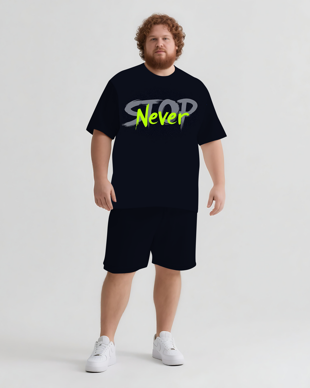 Big & Tall Graphic Streetwear T-Shirt Shorts Set for big men view 1