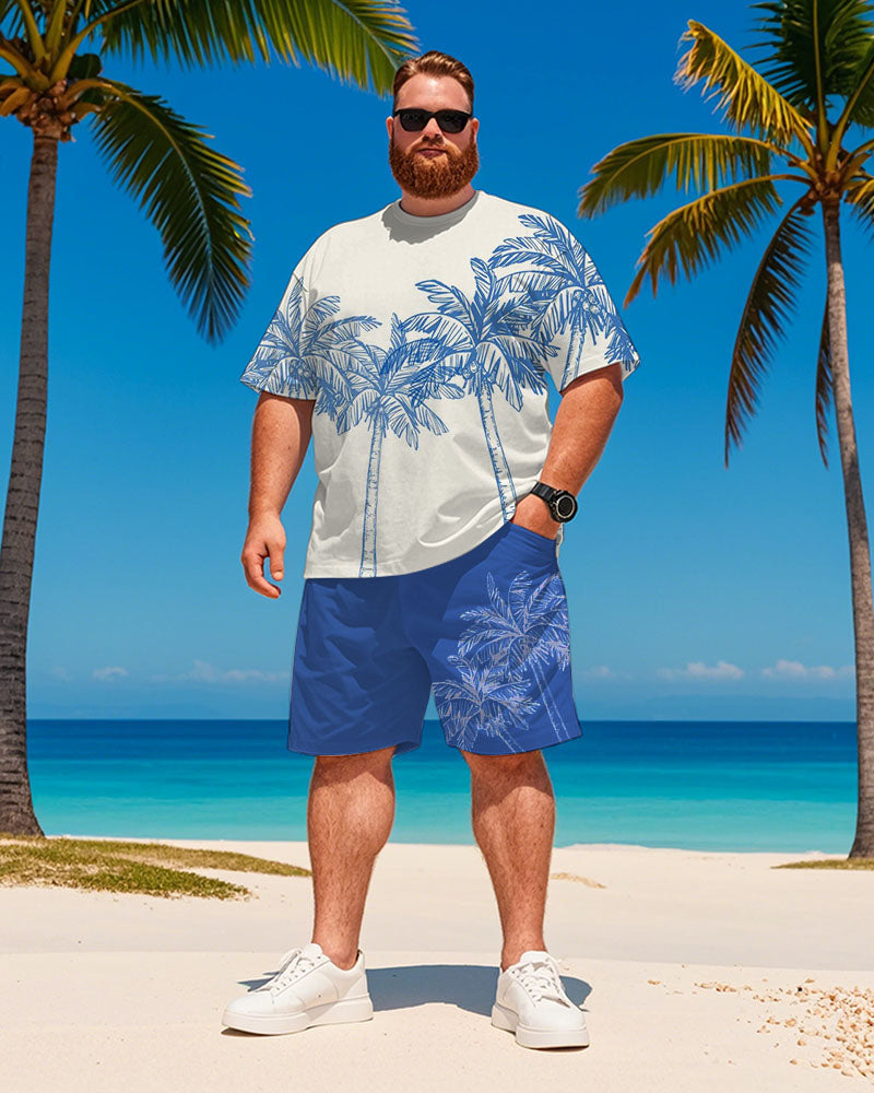Big & Tall Blue Hawaiian Graphic T-Shirt Shorts Set for big men view 1