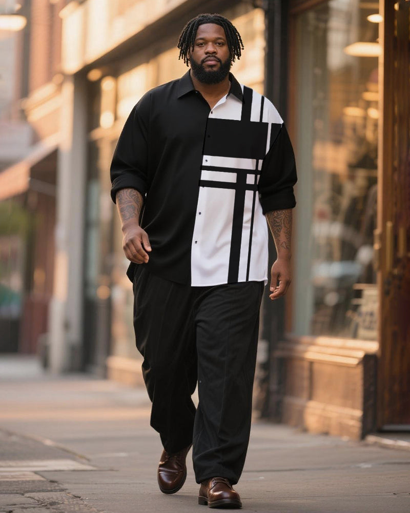 Big & Tall Black White Graphic T-Shirt Pants Set for big men view 1