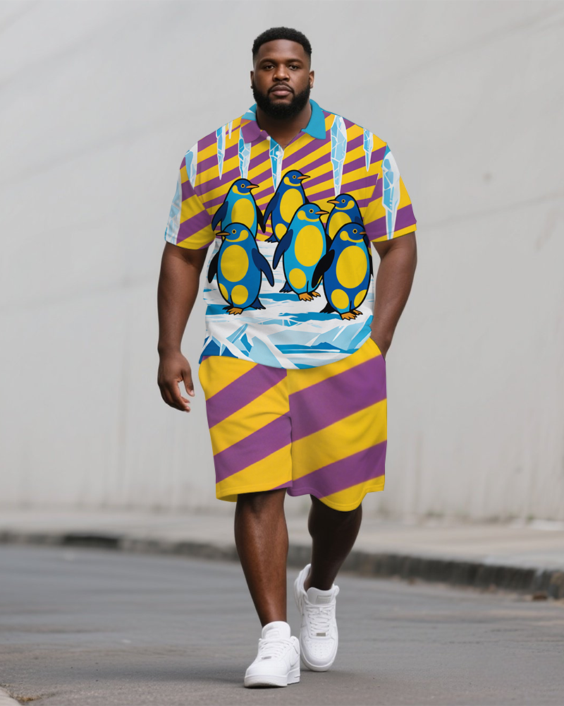 Big & Tall Striped Polo Shorts Set for big men view 1