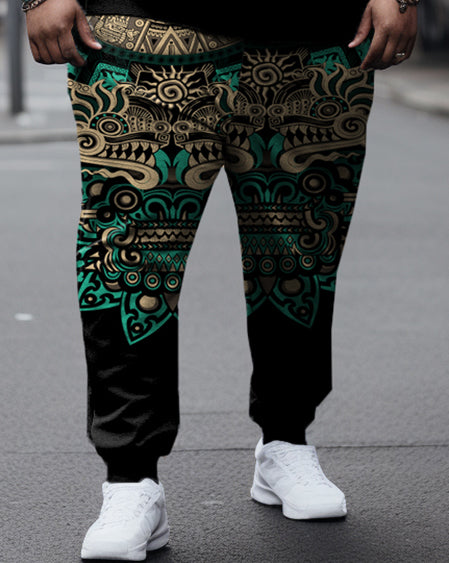 Big & Tall Green Graphic Hoodie Sweatpants Set for big men view 3