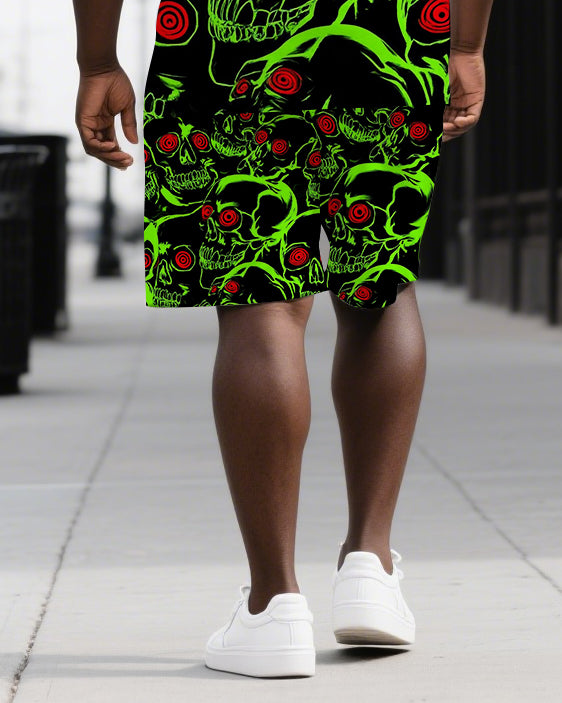 Big & Tall Graphic Skull T-Shirt Shorts Set for big men view 3