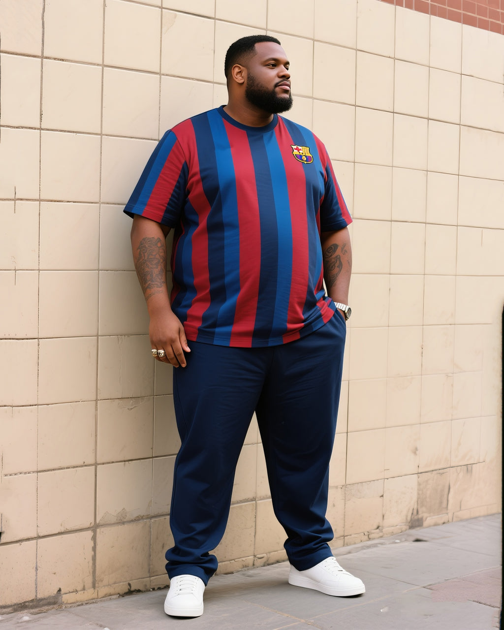 Big & Tall Blue Colorblock T-Shirt Pants Set for big men view 1