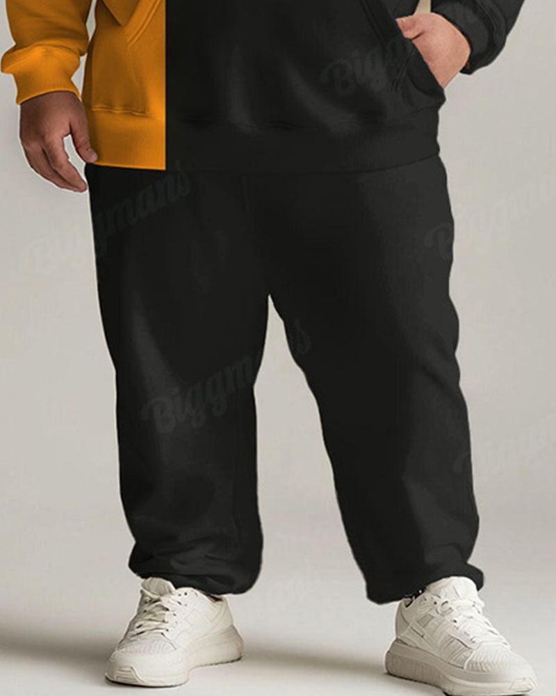 Big & Tall Orange Colorblock Hoodie Sweatpants Set for big men view 3