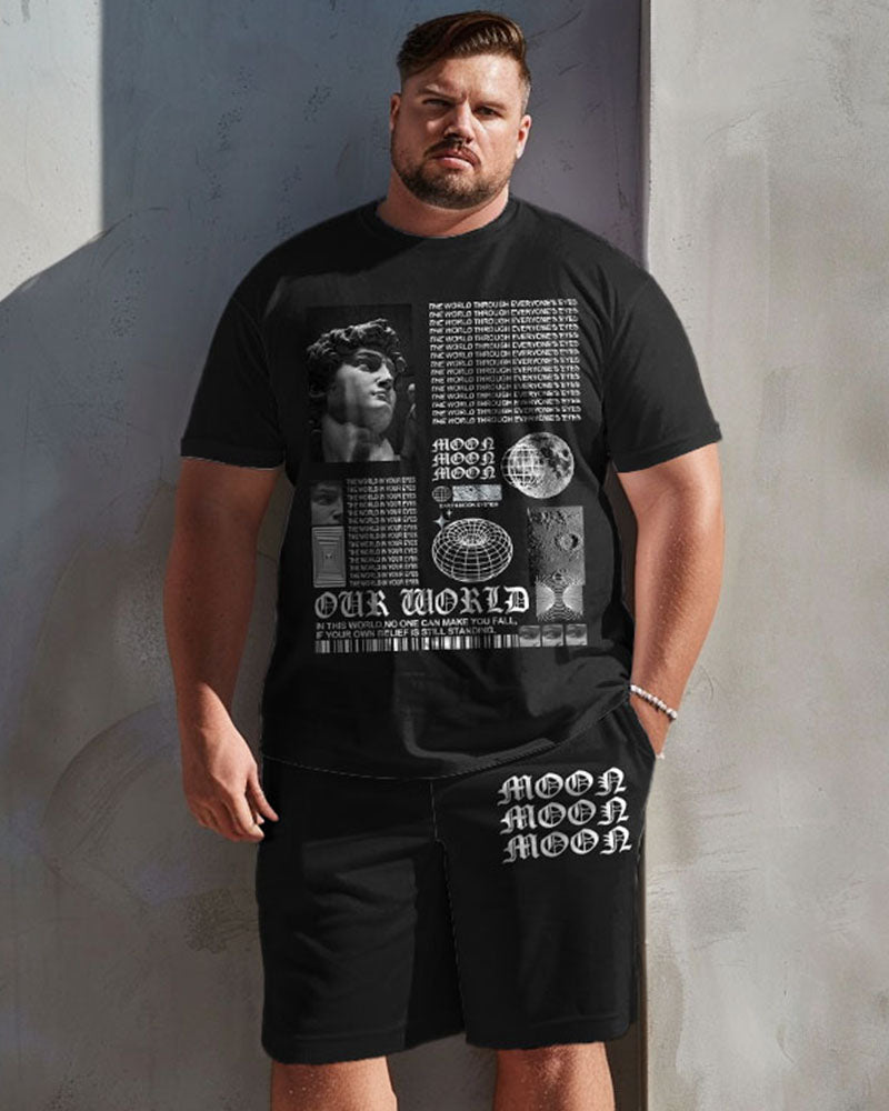 Big & Tall Graphic Vintage T-Shirt Shorts Set for big men view 1