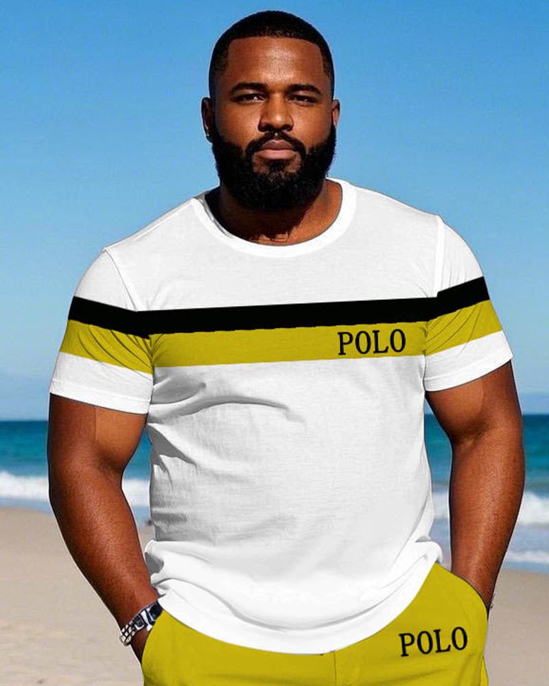 Big & Tall Hawaiian Colorblock Polo Shorts Set for big men view 2