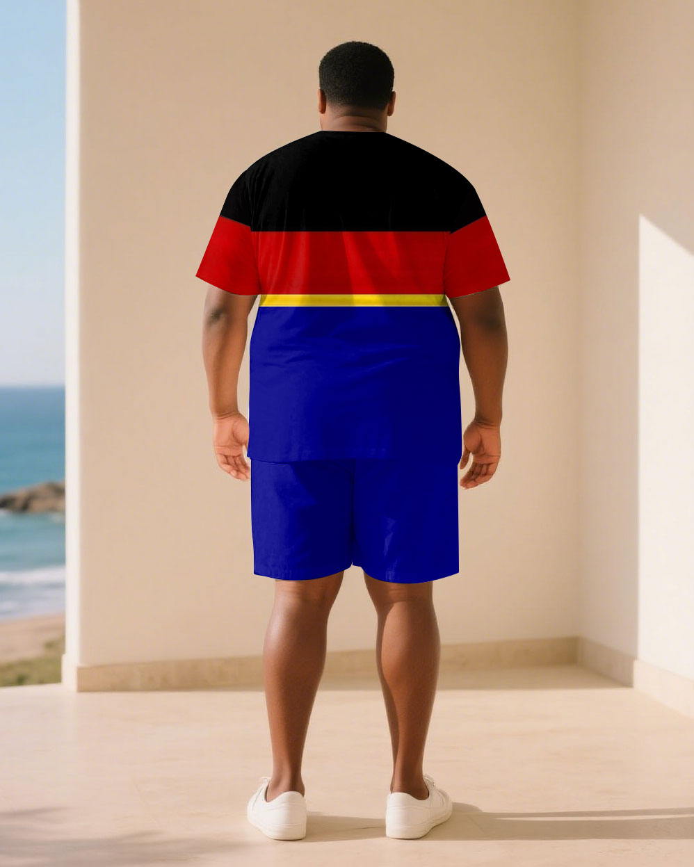Big & Tall Black Blue Streetwear T-Shirt Shorts Set for big men view 4