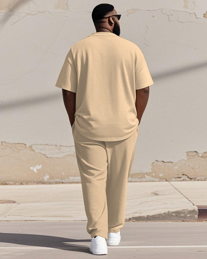 Big & Tall Khaki Graphic T-Shirt Pants Set for big men view 4