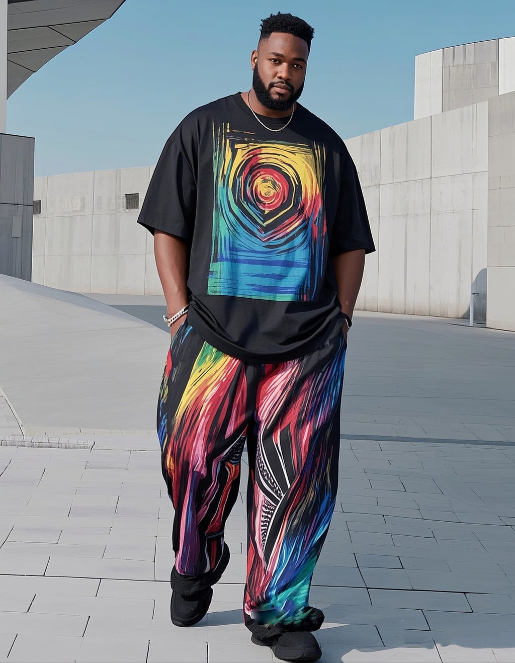 Big & Tall Geometric T-Shirt Pants Set for big men view 1