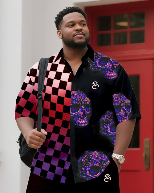 Big & Tall Colorblock Geometric T-Shirt Shorts Set for big men view 2