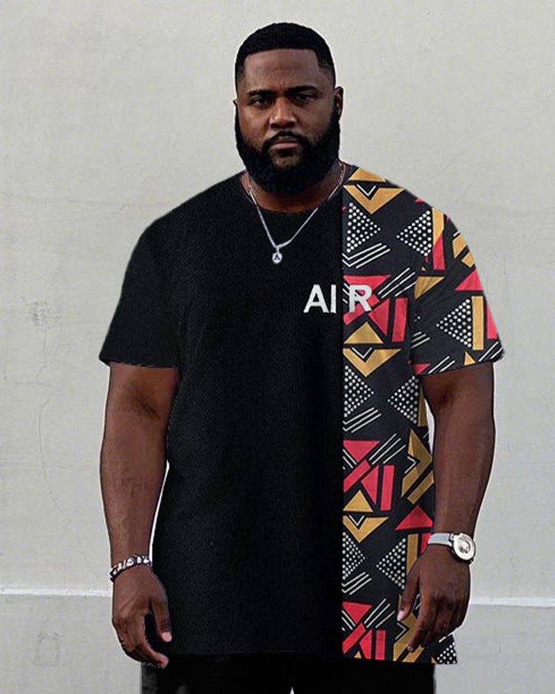 Big & Tall Black Colorblock T-Shirt Pants Set for big men view 2