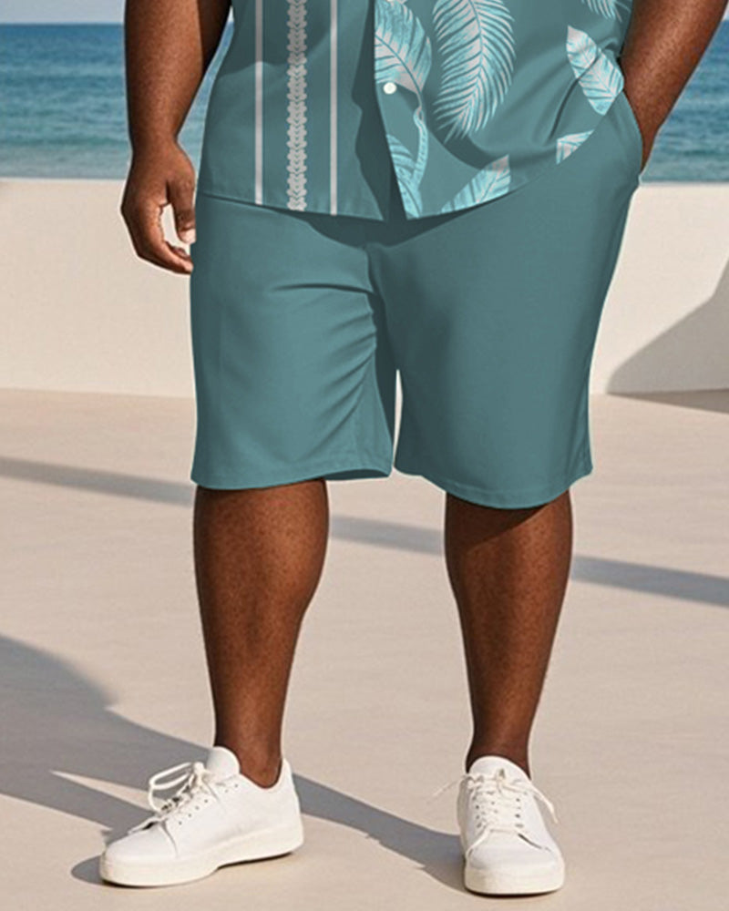 Big & Tall Blue Hawaiian Striped T-Shirt Shorts Set for big men view 3