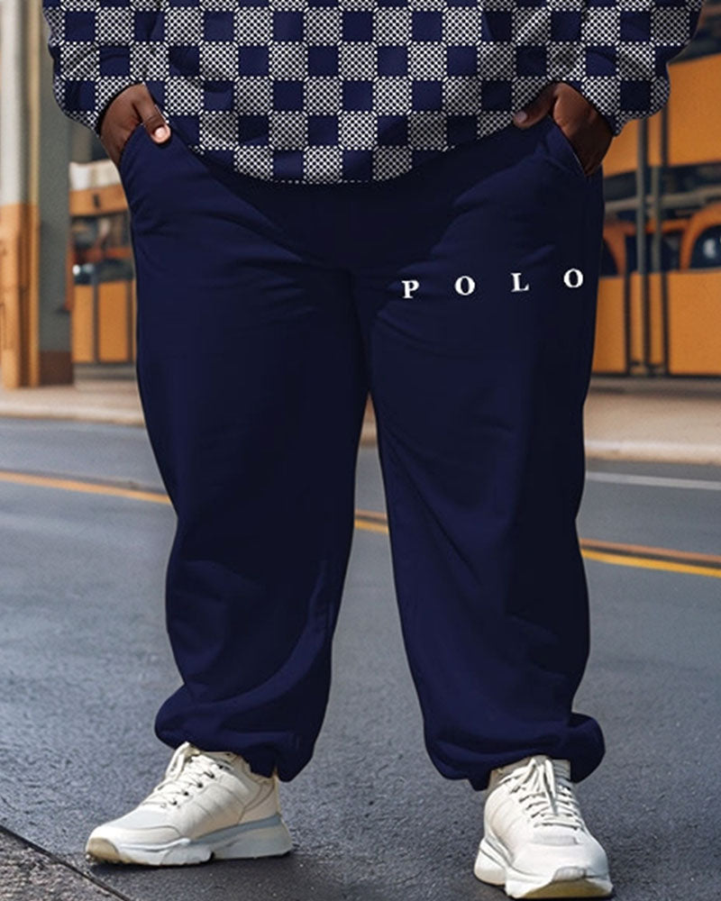 Big & Tall Blue Graphic Hoodie Sweatpants Set for big men view 6