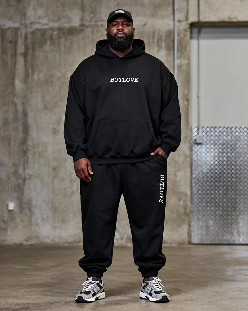 Big & Tall Black Graphic Floral Hoodie Sweatpants Set for big men view 4