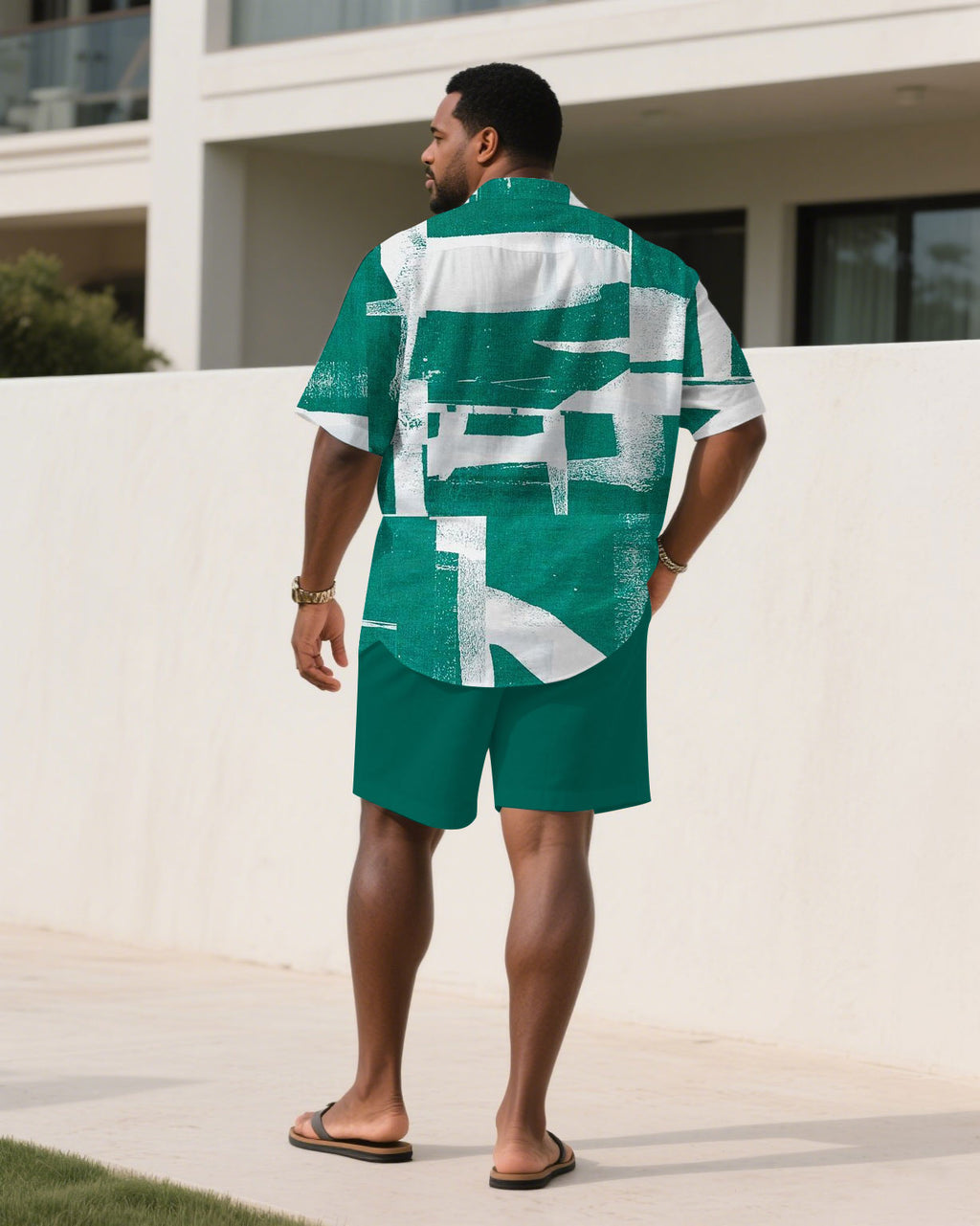 Big & Tall Green Graffiti T-Shirt Shorts Set for big men view 4
