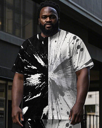 Big & Tall Black White Colorblock T-Shirt Pants Set for big men view 2