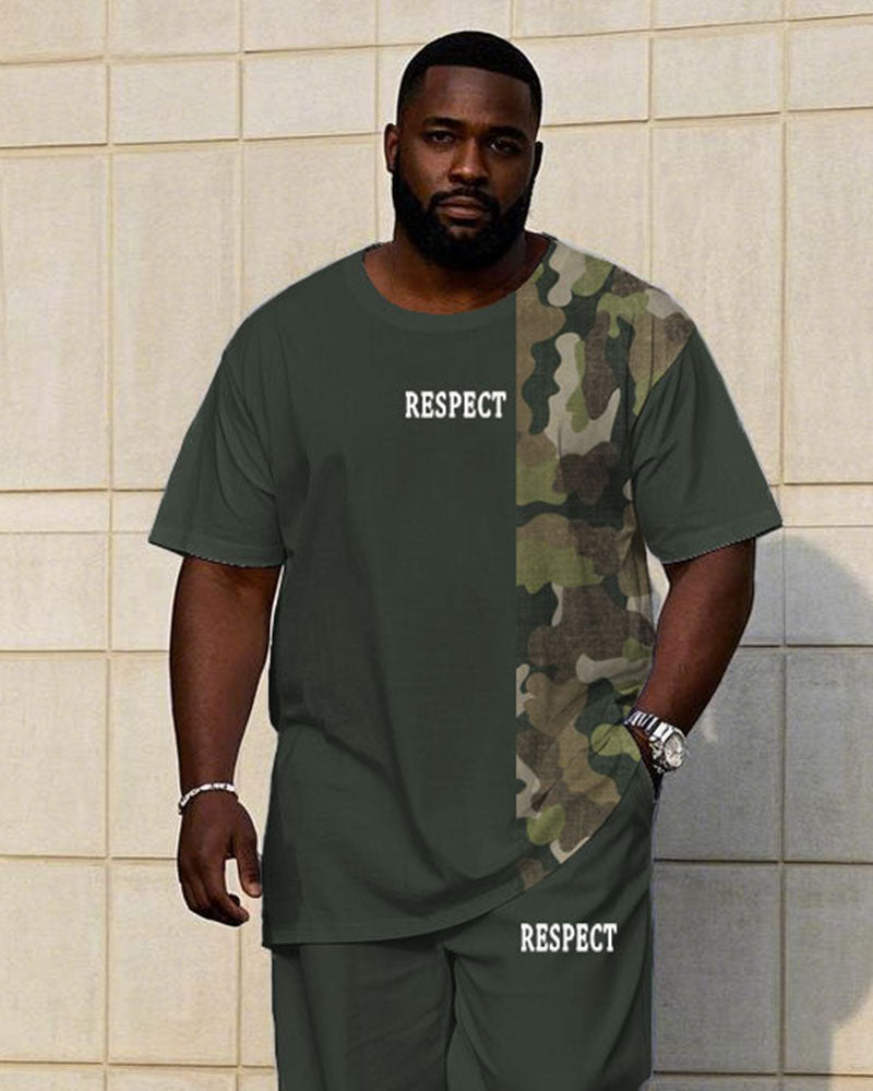 Big & Tall Green Gray Camouflage T-Shirt Pants Set for big men view 2