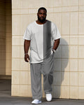 Big & Tall White Gray Patchwork T-Shirt Pants Set for big men view 1