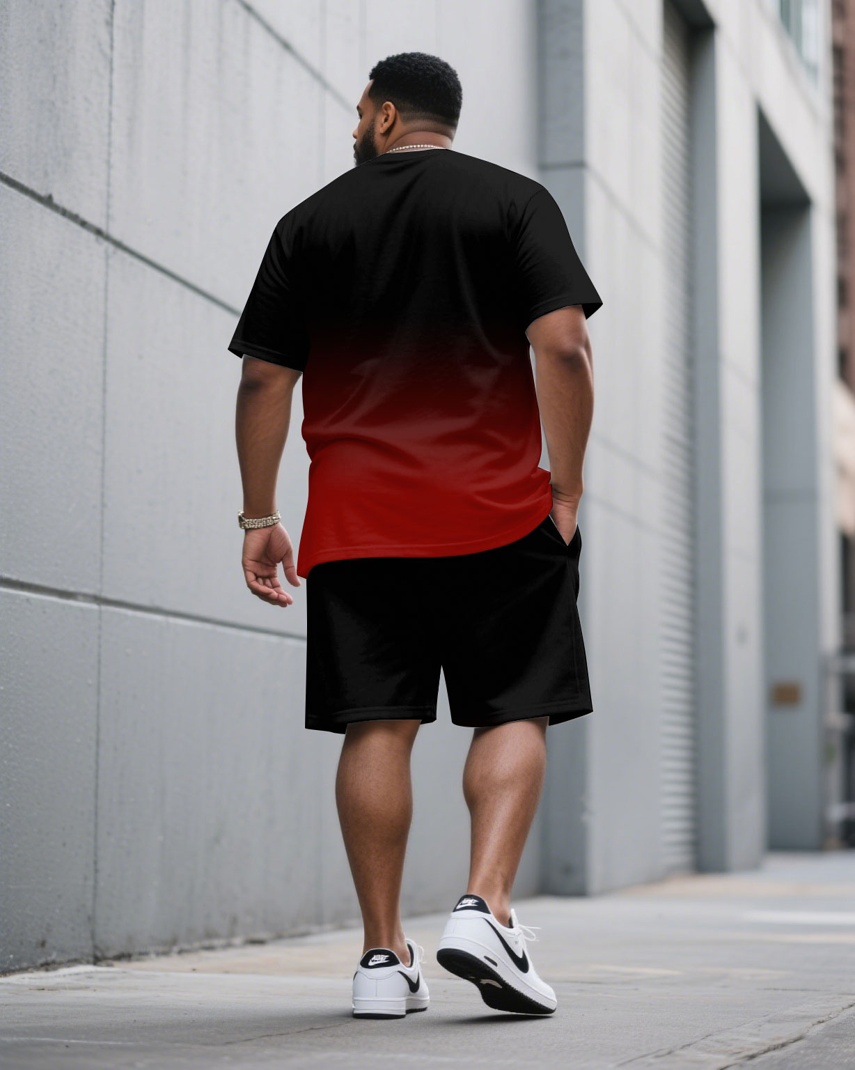 Big & Tall Black Red Graphic T-Shirt Shorts Set for big men view 4