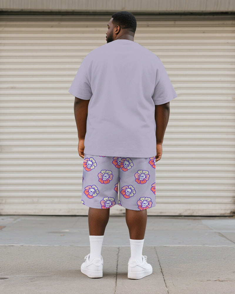 Big & Tall Purple Graphic Graffiti T-Shirt Shorts Set for big men view 4
