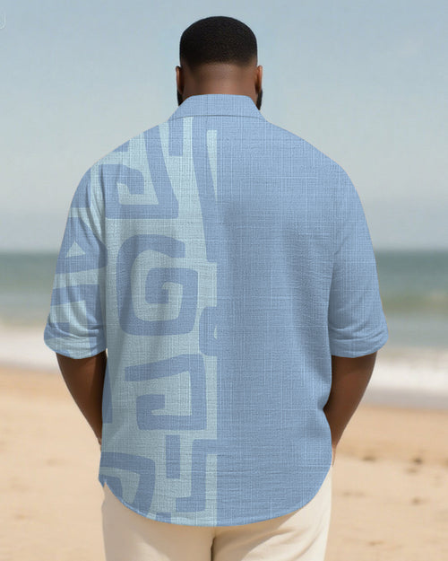 Big & Tall Blue Colorblock Long Sleeve Shirt for big men view 2
