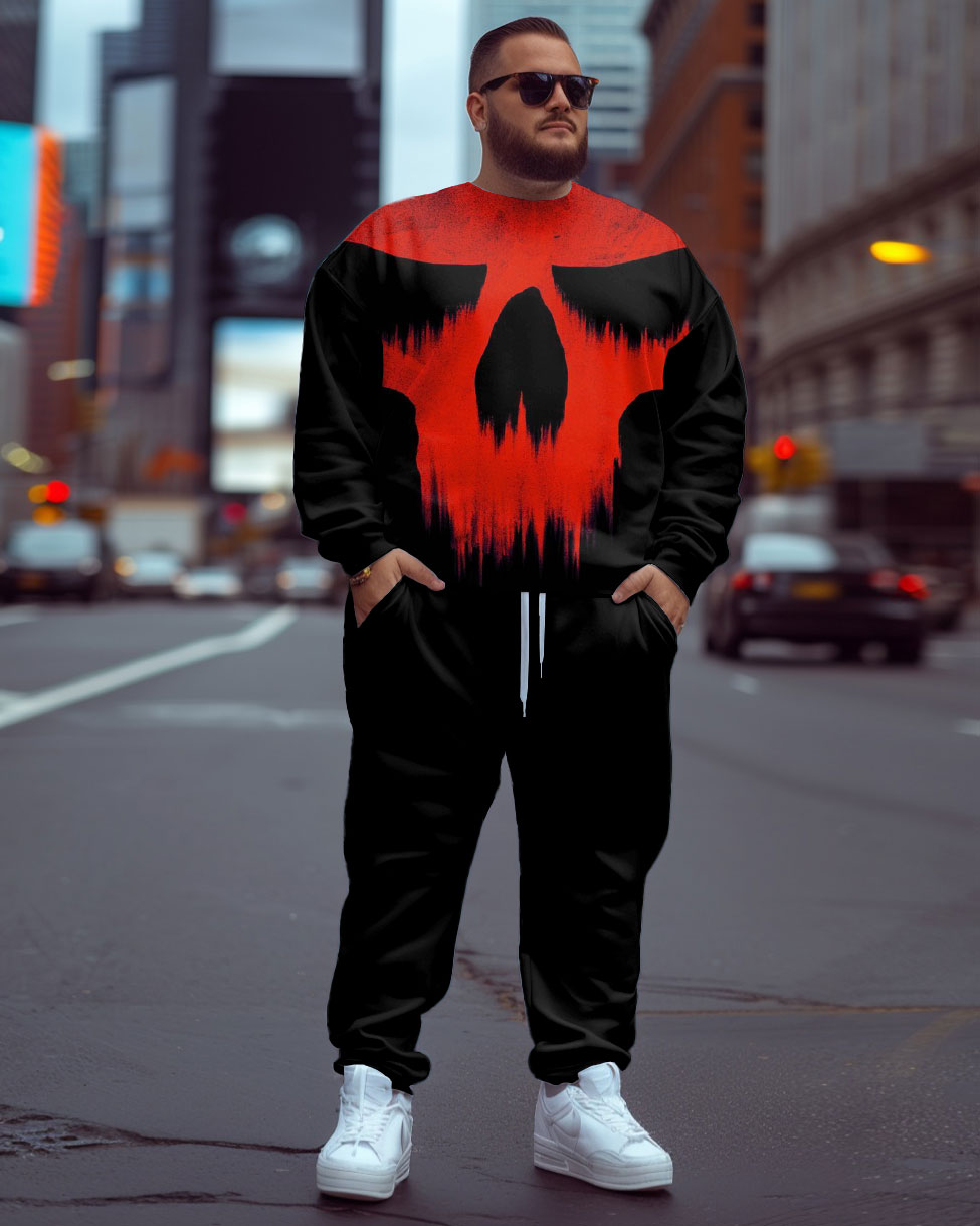 Big & Tall Graphic Skull Hoodie Sweatpants Set for big men view 1