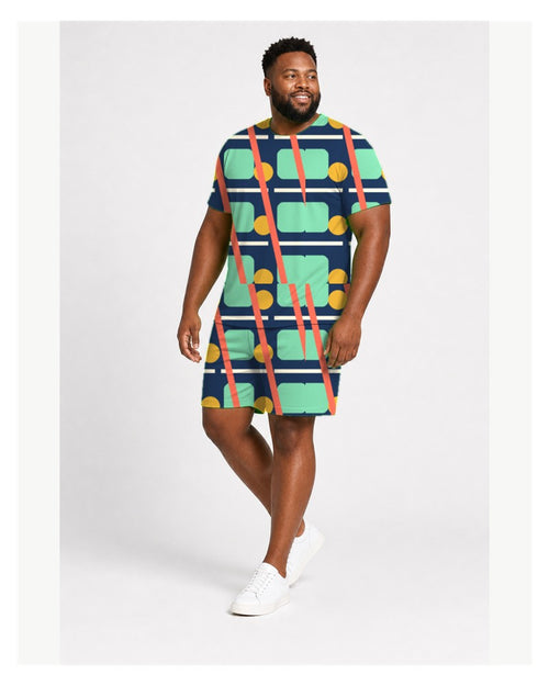 Big & Tall Retro Block Digital Print T-Shirt and Shorts Set Set