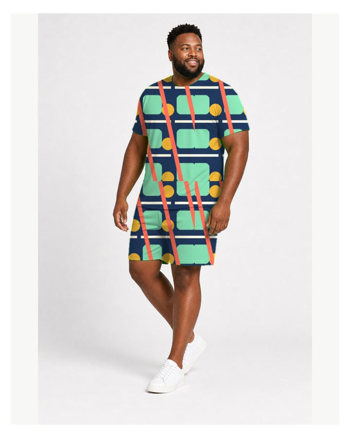 Big & Tall Retro Block Digital Print T-Shirt and Shorts Set Set