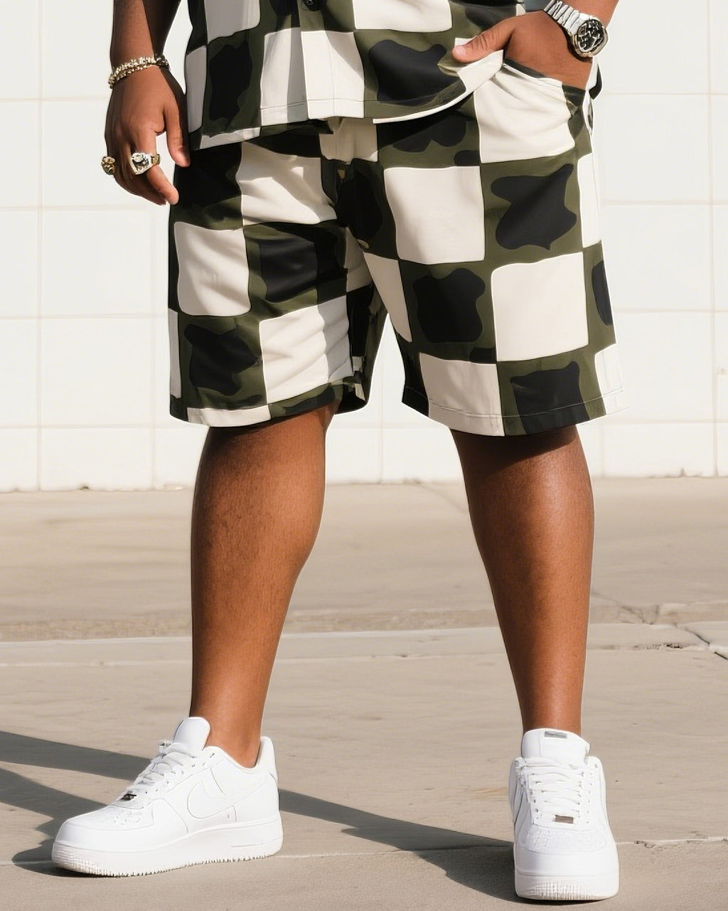 Big & Tall Camouflage T-Shirt Shorts Set for big men view 3
