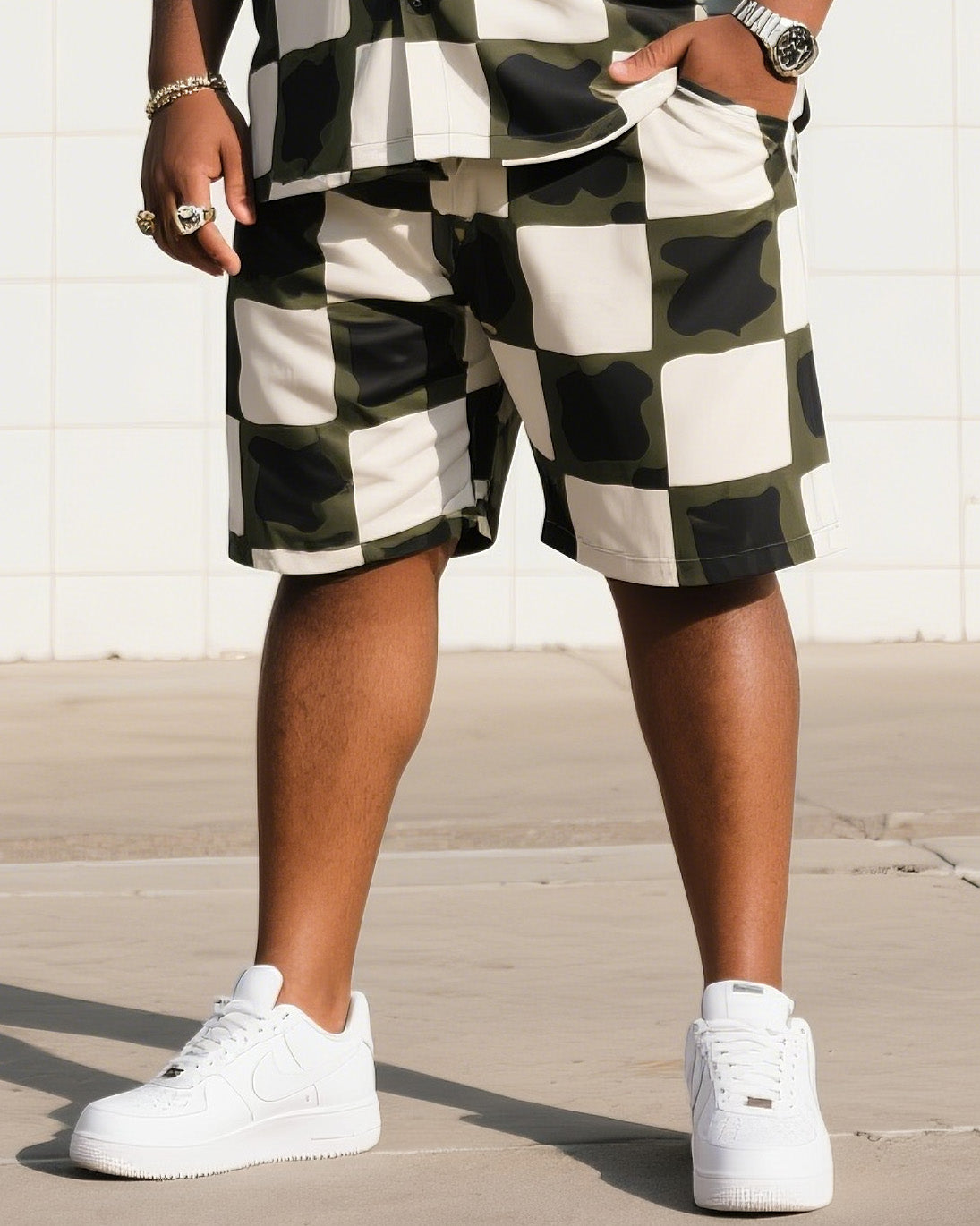 Big & Tall Camouflage T-Shirt Shorts Set for big men view 3